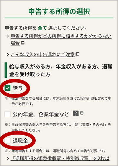 申告する所得の選択
